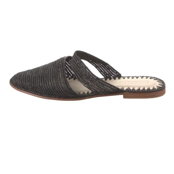 Emerson Fry Womens Raffia Woven Slide Close Toe Mule Flats Black‎ Size 8